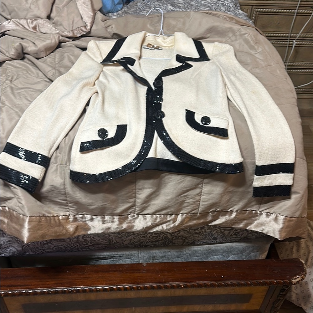 St. John Cream Blazer with Black Details